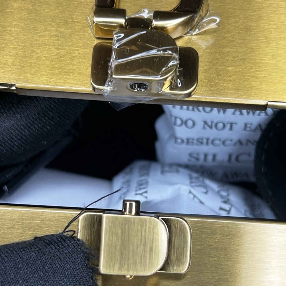 Brandon Blackwood Mini Metal Minaudière Evening Bag in Gold with Chain - Picture 10 of 12